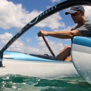 Jimmy paddling Ehukai OC1 outside of Outrigger Canoe Club in Waikiki