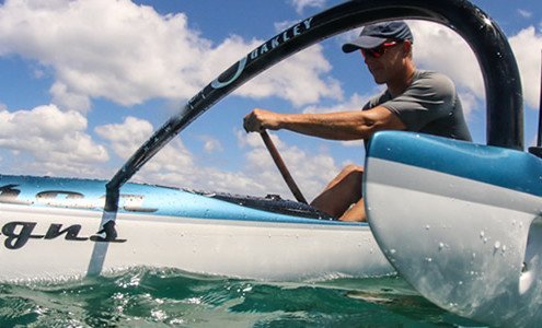 Jimmy paddling Ehukai OC1 outside of Outrigger Canoe Club in Waikiki