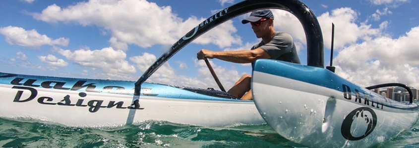 Jimmy paddling Ehukai OC1 outside of Outrigger Canoe Club in Waikiki